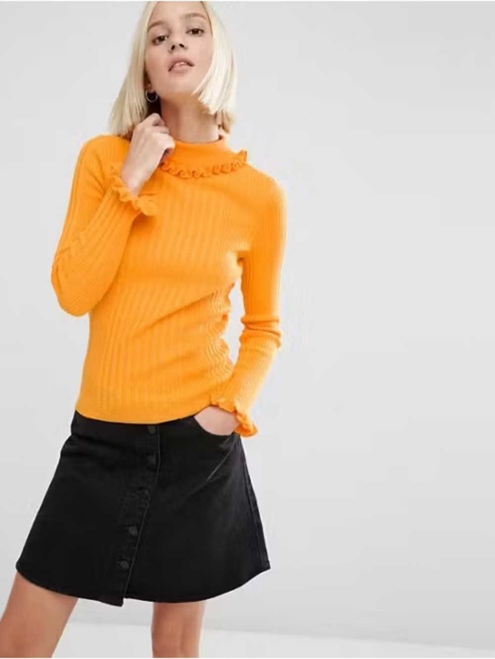 ASOS Black A-Line Button-Front Skirt